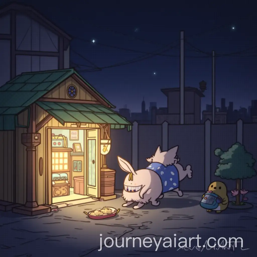 Cozy-Anime-Night-Scene-in-Charming-Shop-Under-Lamp-Light