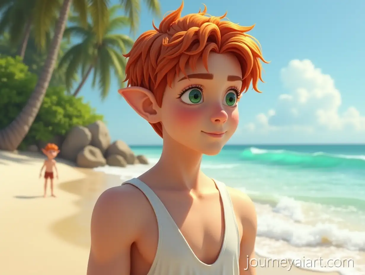 AI-Image-ExpansionPortrait-of-a-Handsome-13YearOld-Boy-with-Elven-Features-at-the-Beach