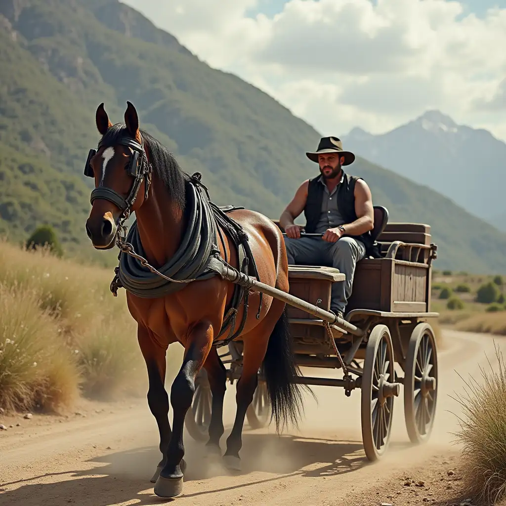 a horse is pulled by a cart