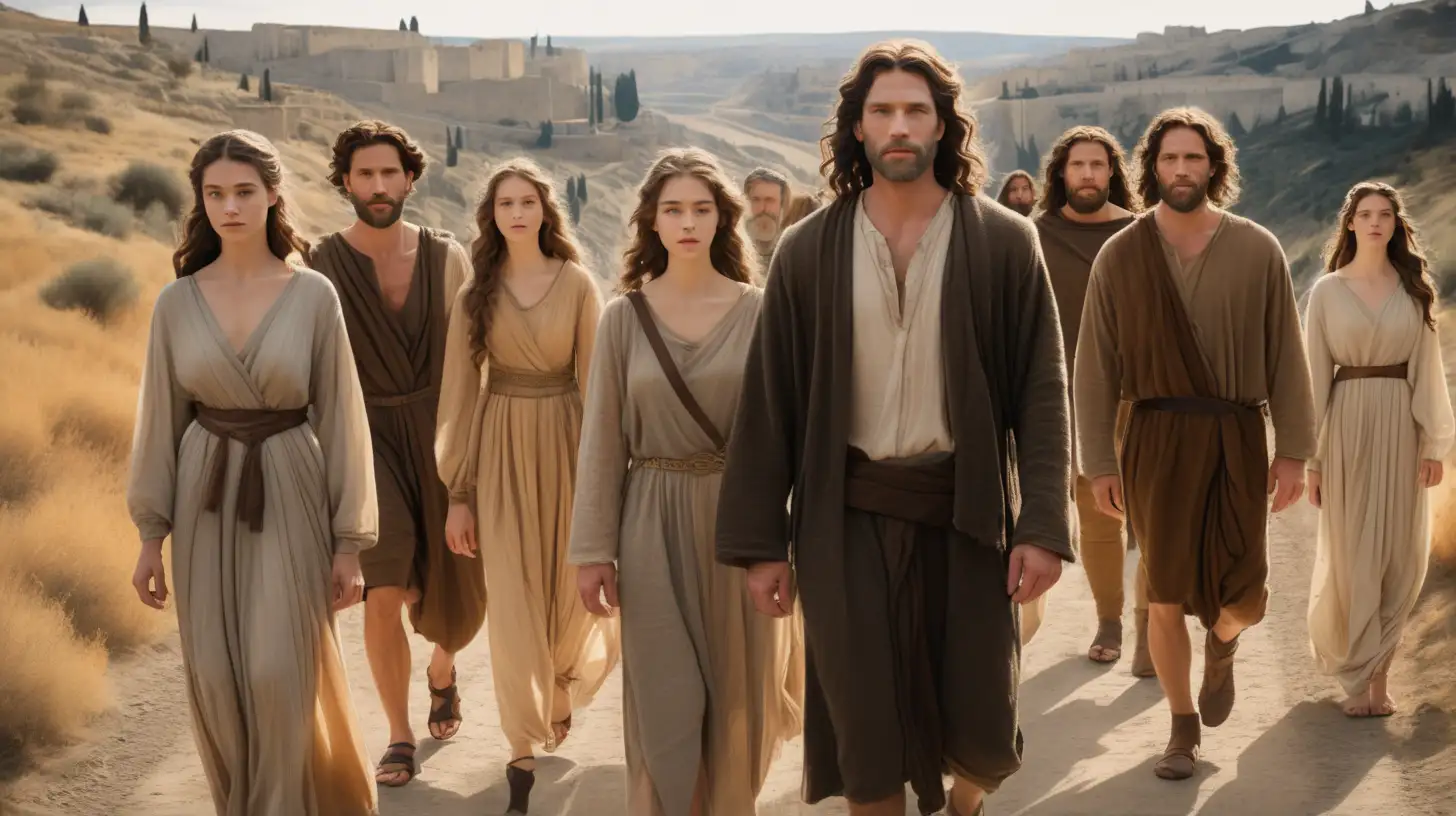 Biblical Era Hebrew Men and Women Walking Toward Jerusalem