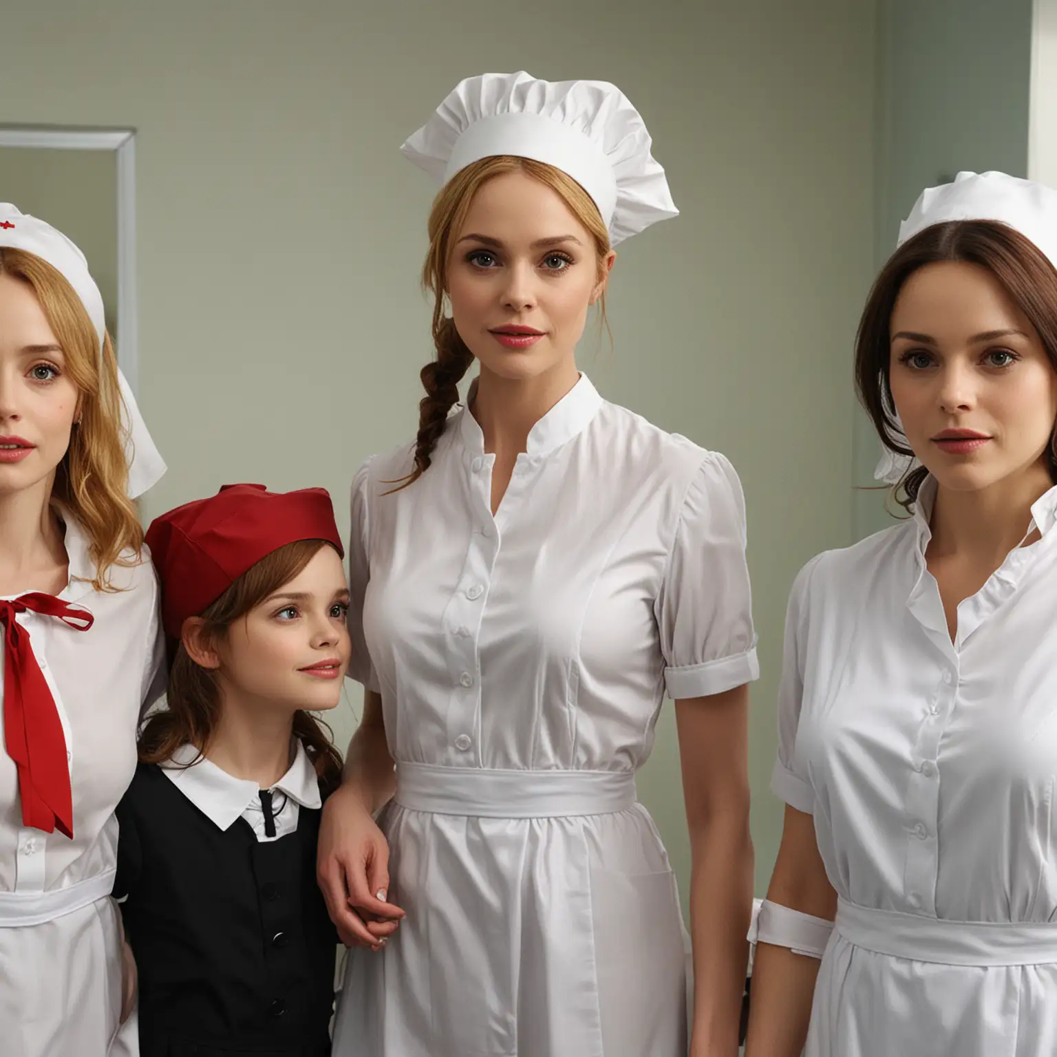 Mothers and Daughters in Modern Nurse Uniforms