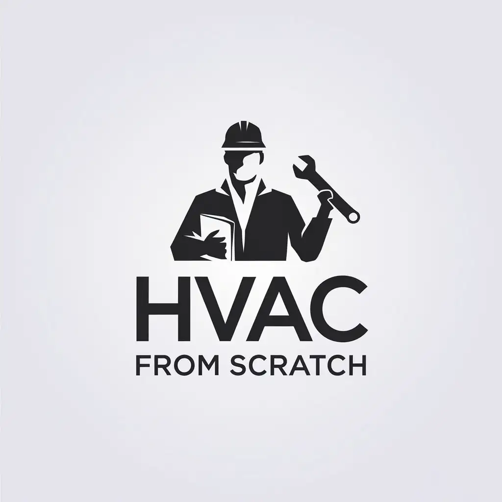 LOGO Design for HVAC From Scratch Minimalist Technician Silhouette with Wrench and Book for Education Industry