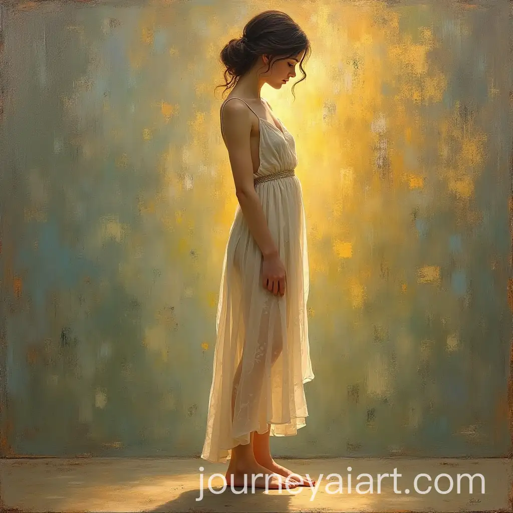 Young-Woman-in-SemiTransparent-Dress-in-Gustav-Klimt-Style-Oil-Painting