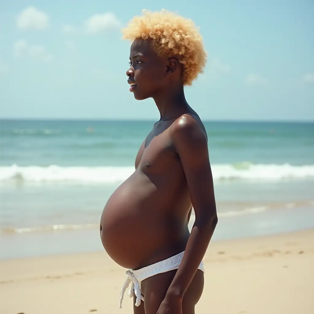 Happy-15YearOld-Boy-with-Blonde-Curly-Hair-on-Beach-with-Slender-Build-and-Bloated-Belly