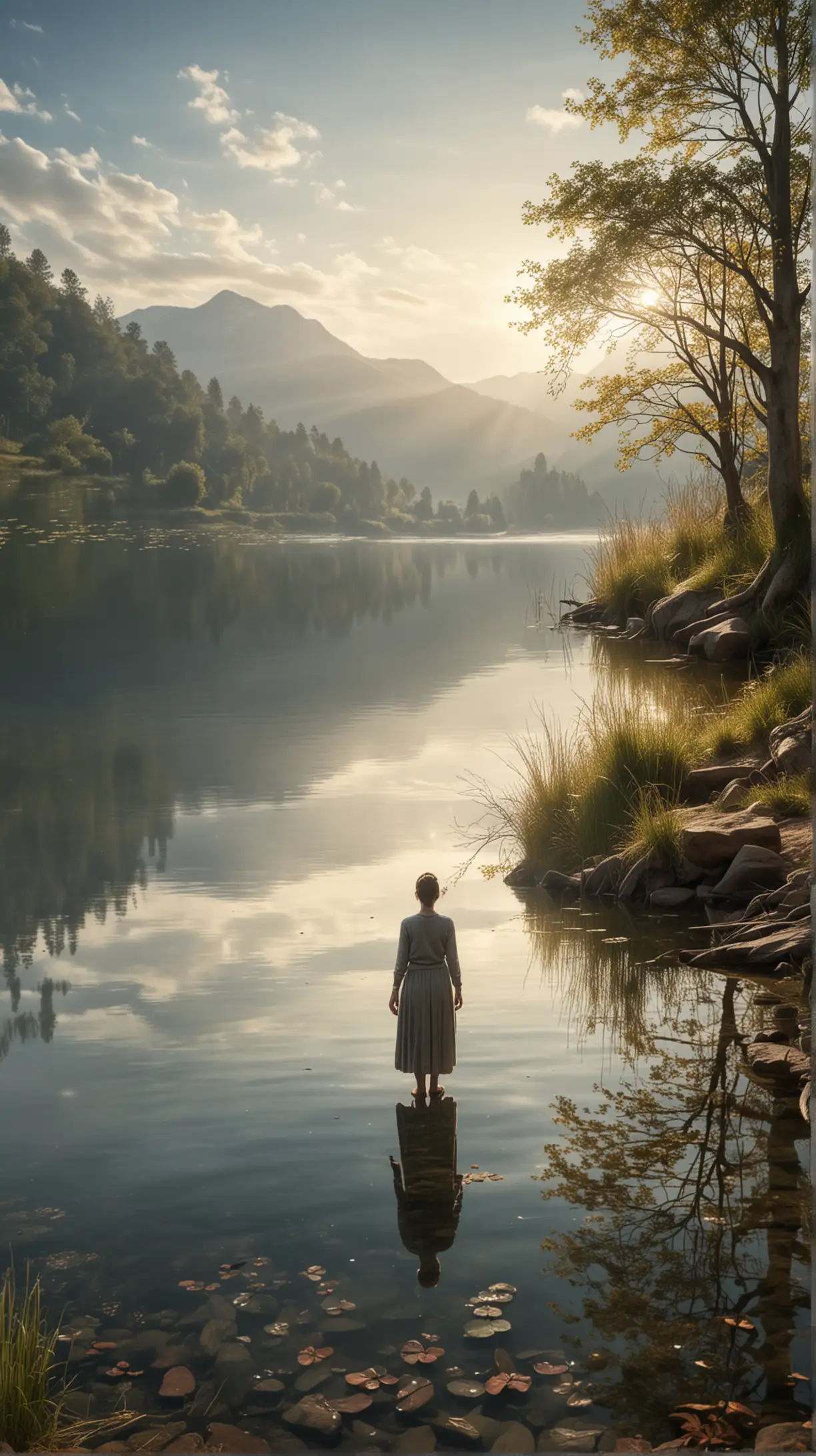 Woman Contemplating Serene Lake View for Spiritual Wellbeing