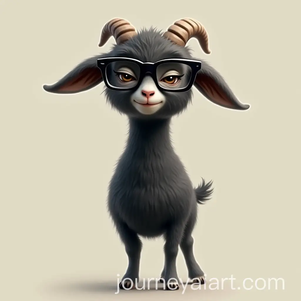 Sleepy-Black-Goat-with-Vintage-Glasses-and-Hunched-Posture
