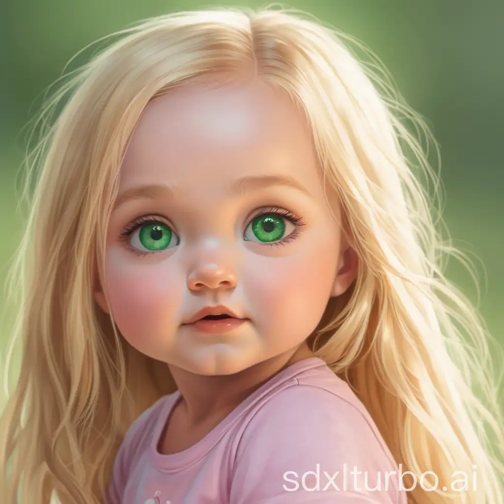 A innocent Toddler baby girl with long blonde hair and adorable green eyes