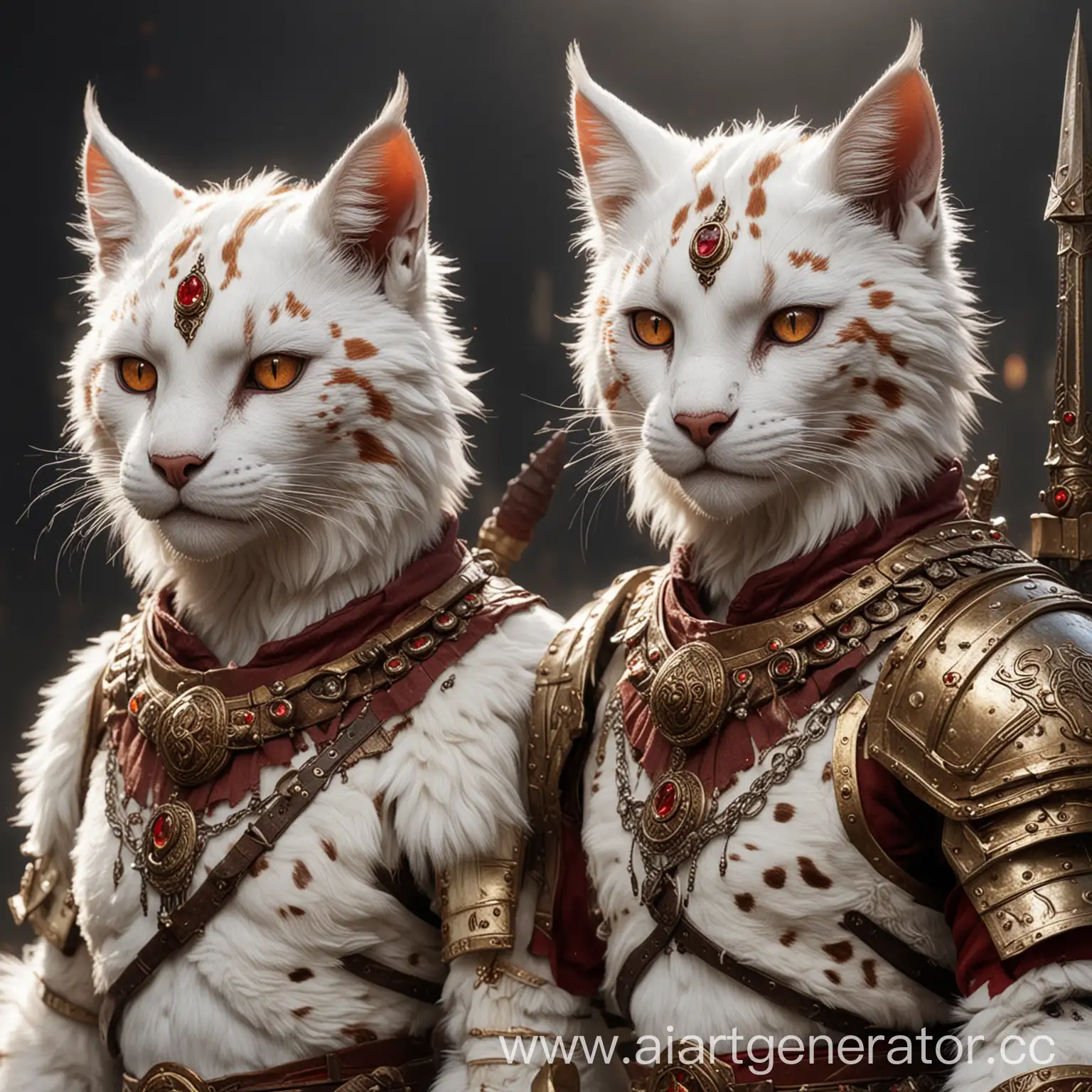 Twin-Tabaxi-with-White-Fur-and-Brown-Spots-in-Light-Armor-Worshipping-Baal