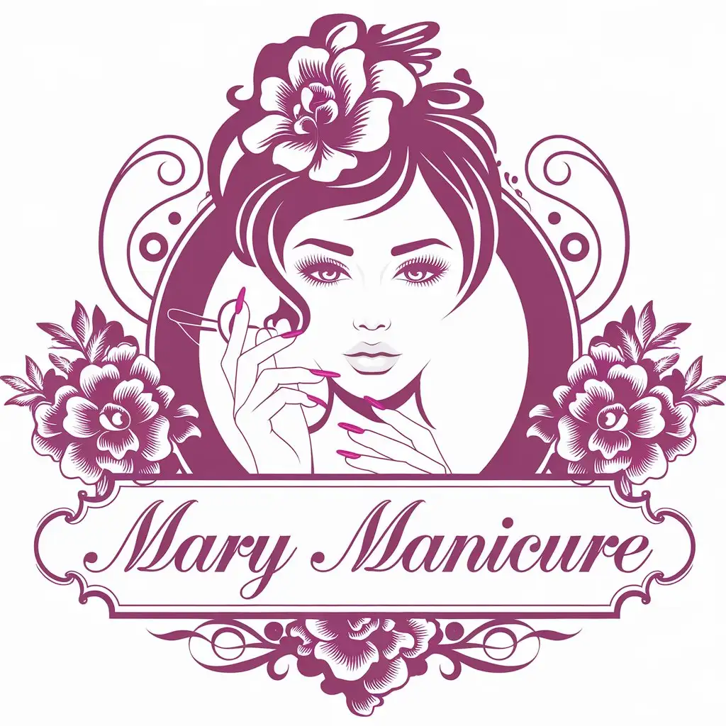 LOGO-Design-for-Mary-Manicure-Elegant-Woman-with-Beautiful-Nails-in-Vector-Style