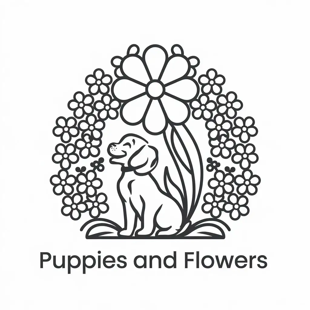 LOGO Design for Puppies and Flowers Minimalist Puppy with Enveloping Flower Theme