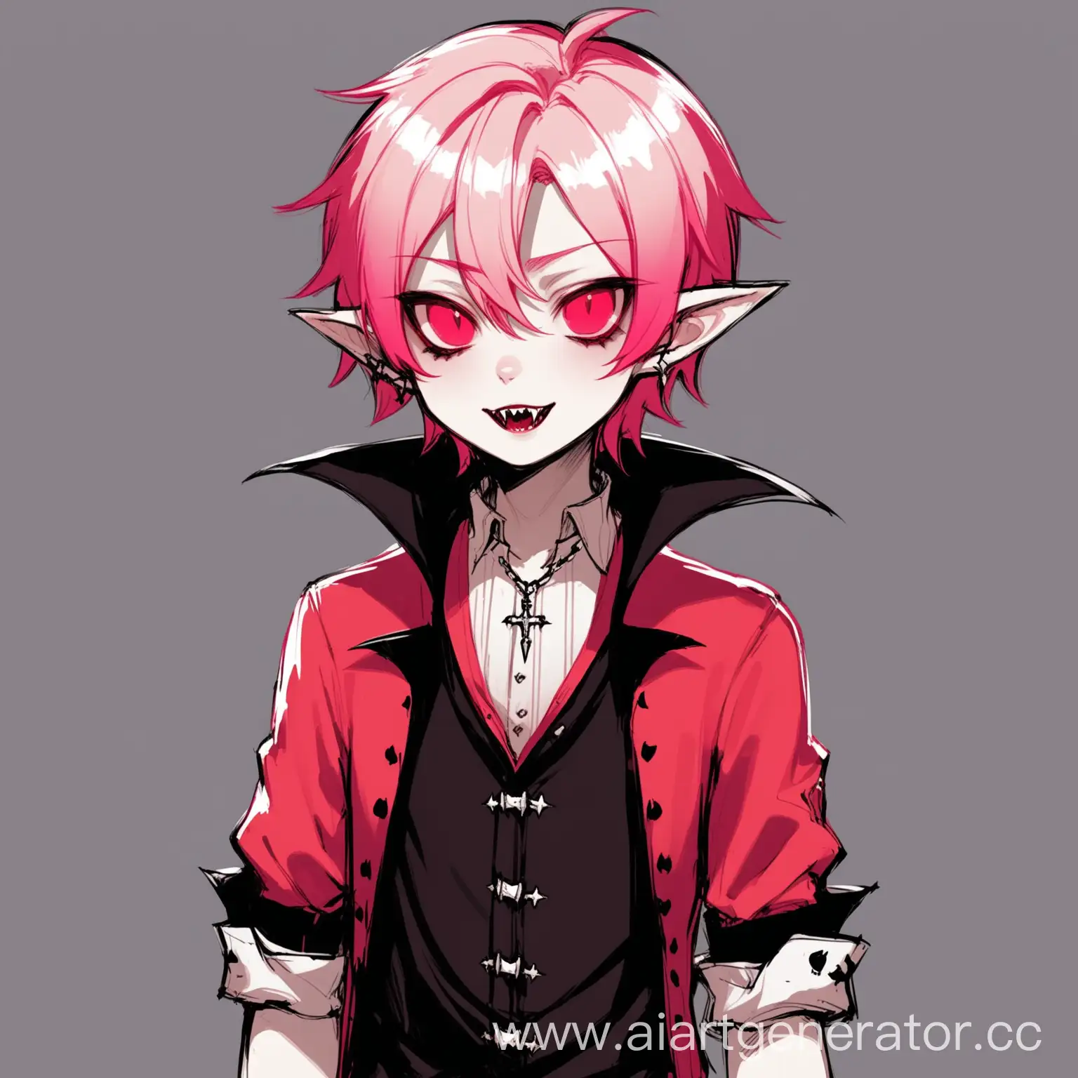 Concept-Art-of-a-French-Vampire-Boy-with-Short-Pink-Hair-and-Stylish-Gothic-Outfit