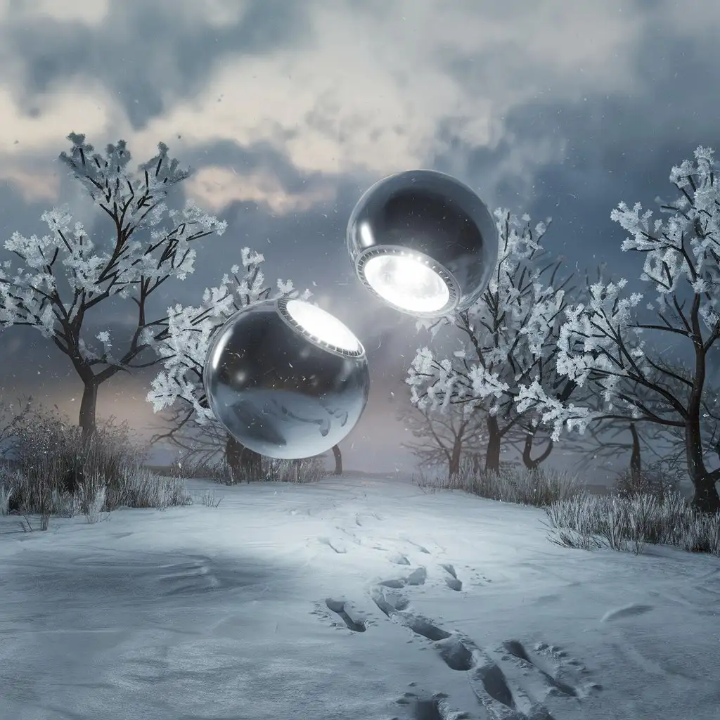 Two-Floating-Balls-in-Winter-Nature-with-3D-Special-Effects