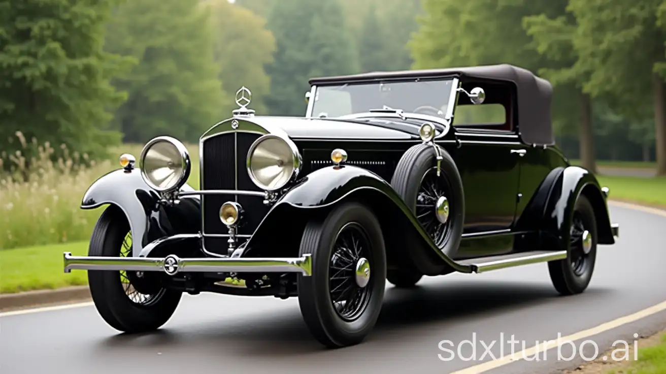 1930-MercedesBenz-Typ-770-Groer-Mercedes-Black-Classic-Car-on-the-Road