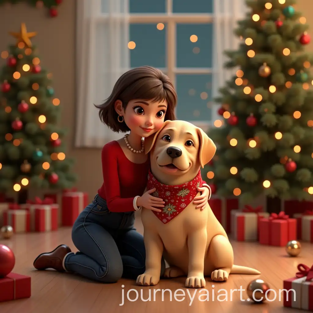 Cute-3D-PixarStyle-Christmas-Photoshoot-with-Woman-and-Labrador-Dog