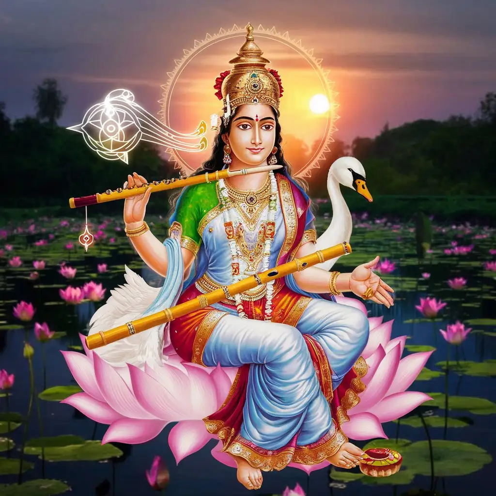 Maa Saraswati Playing Bansuri Flute Opening Third Eye Chakra