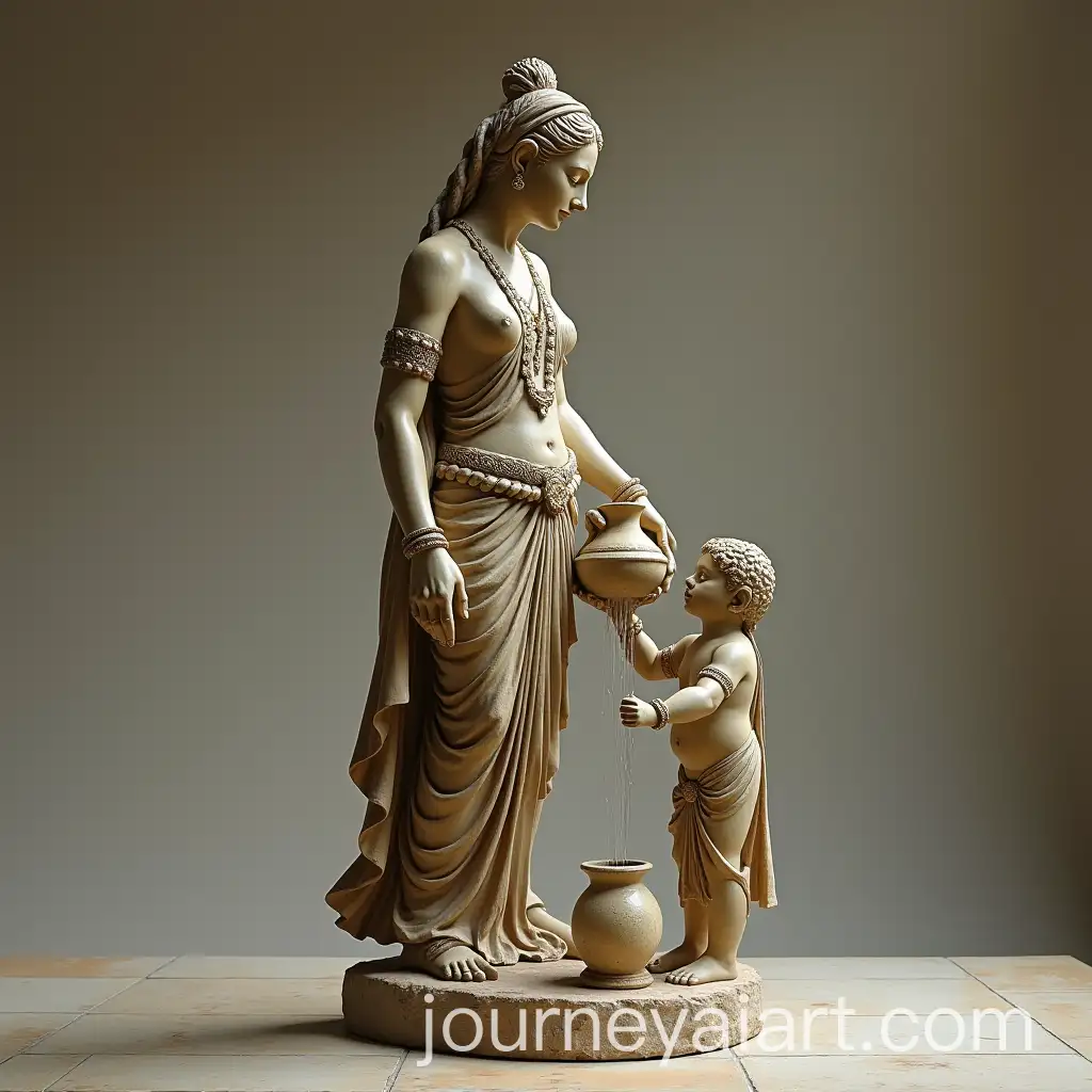 Indian-Female-Statue-of-Kaveri-Pouring-Water-to-Child-in-Roman-Style