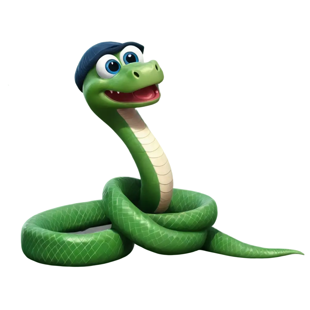 Cute-Green-Snake-with-Winter-Hat-PNG-HyperRealistic-Daz3D-Disney-Pixar-Style-Clipart