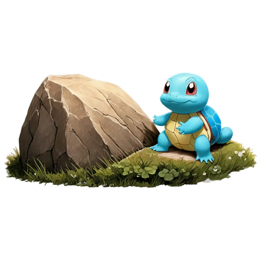 Squirtle-and-a-Rock-on-a-Hill-PNG-HighQuality-Image-for-Various-Uses