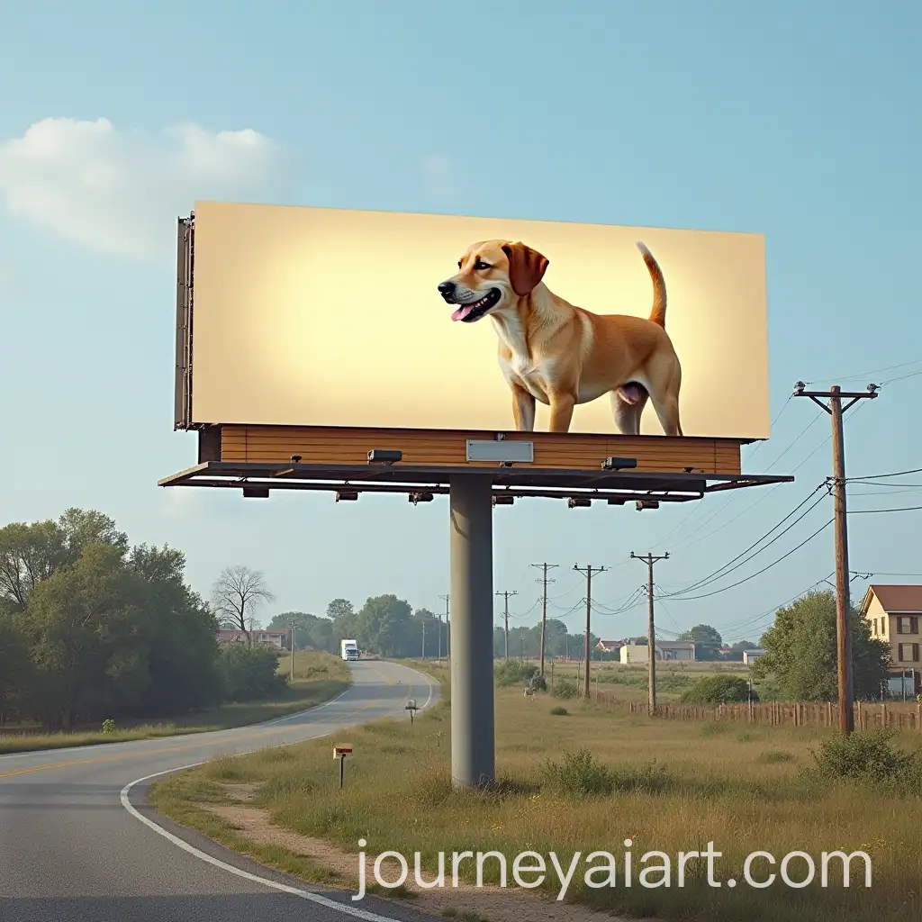Billboard-Featuring-a-Playful-Dog-in-Urban-Setting