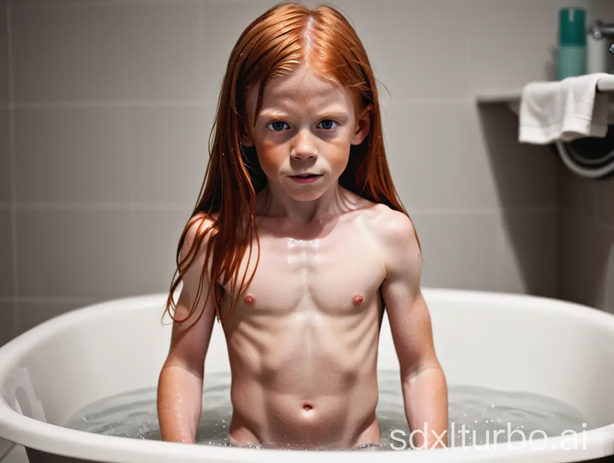 Muscular-8YearOld-with-Long-Ginger-Hair-Bathing