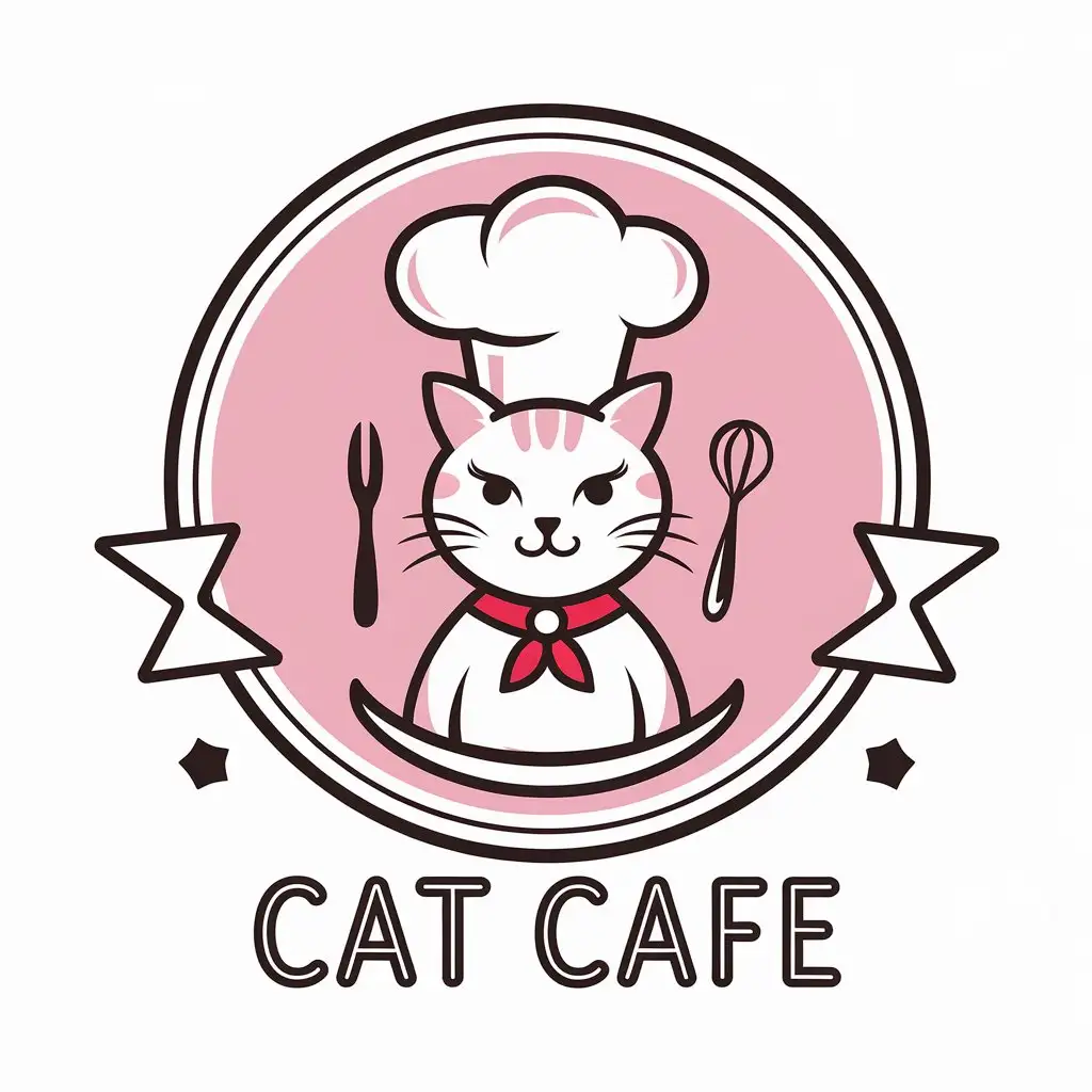 a vector logo design,with the text "cat cafe", main symbol:A cat chef in the middle, with a bit of girlish aura,Moderate,be used in Restaurant industry,clear background