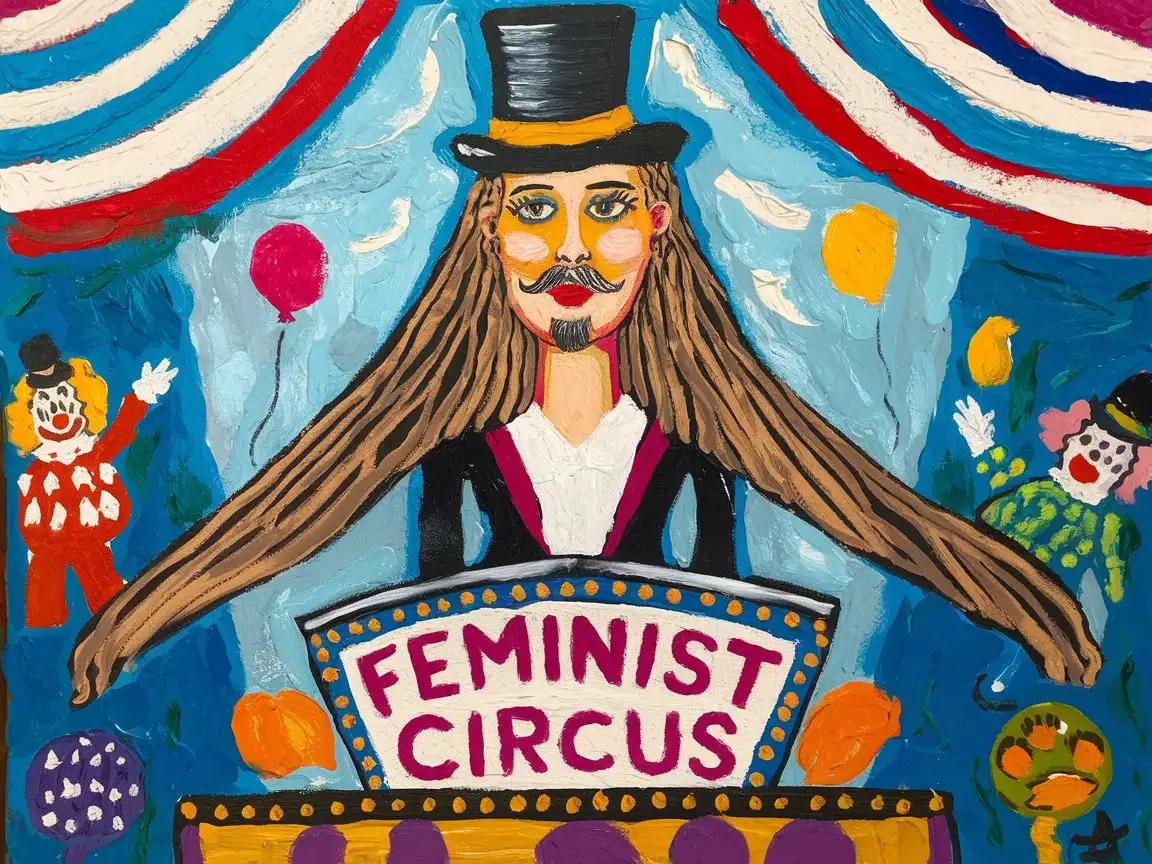 Feminist-Abstract-Art-with-Girl-Hairy-Legs-and-Circus-Elements