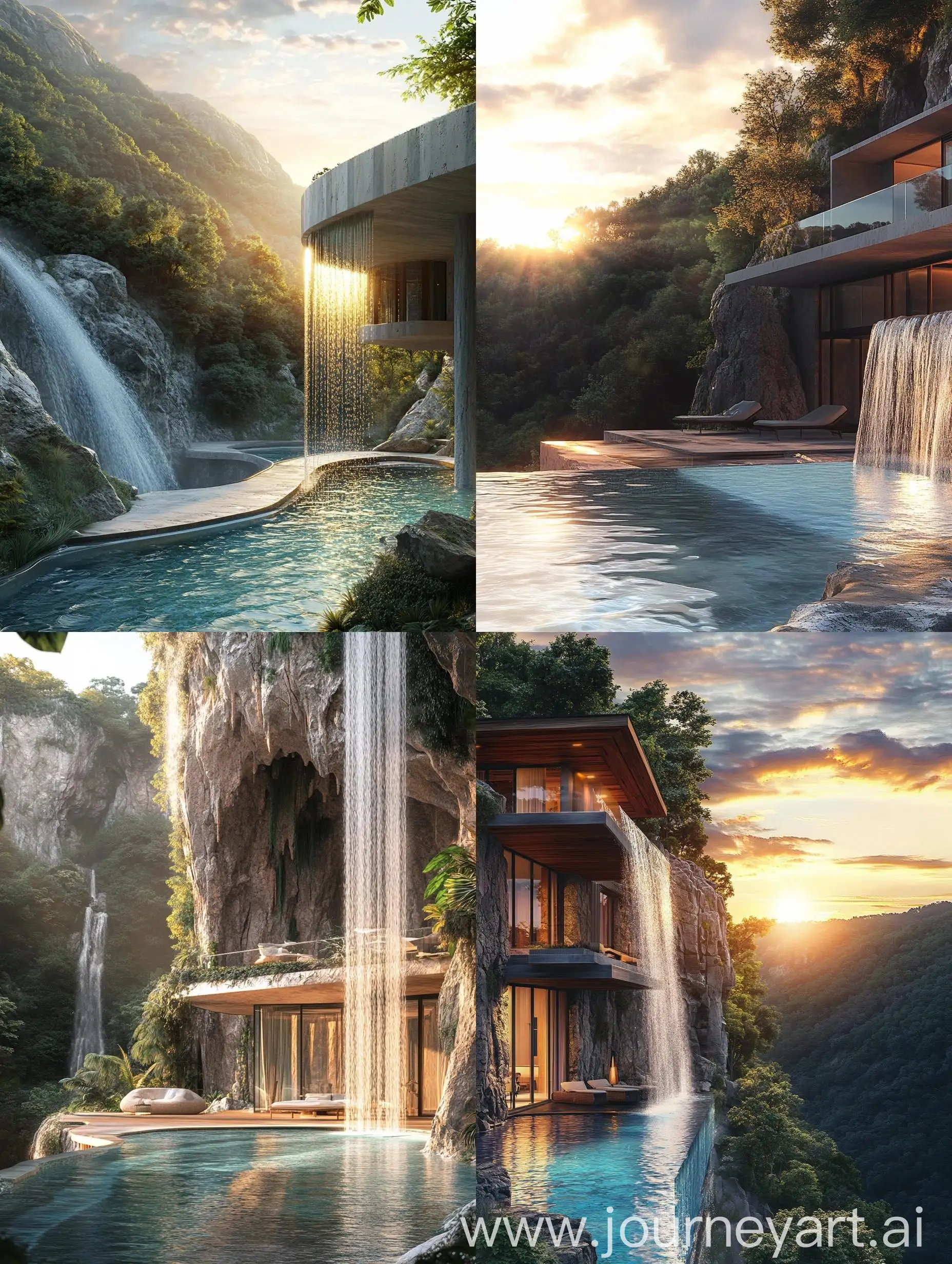 High-Mountain-Bionics-Style-House-with-Waterfall-and-Natural-Decor