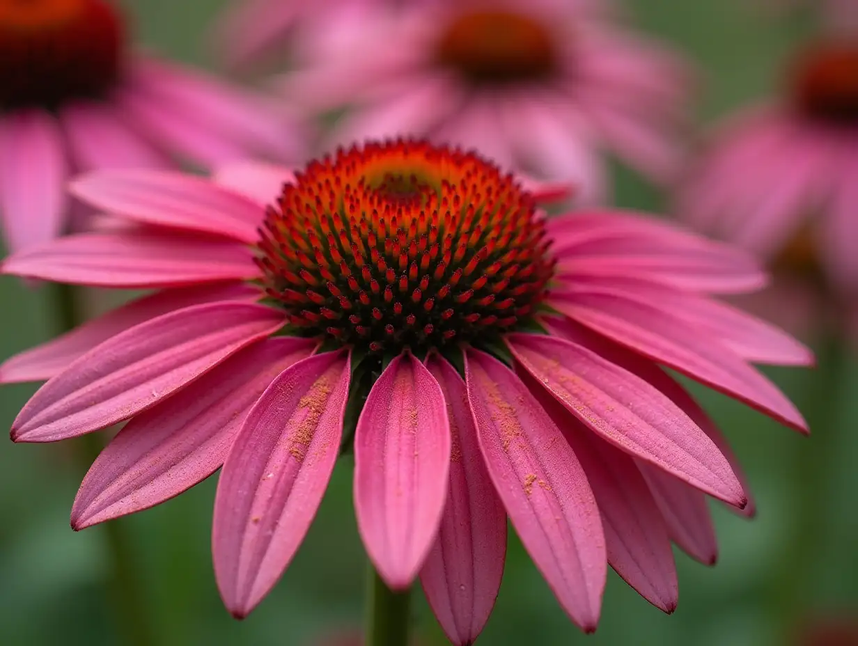 Echinacea purpurea with petals powder in closeup
