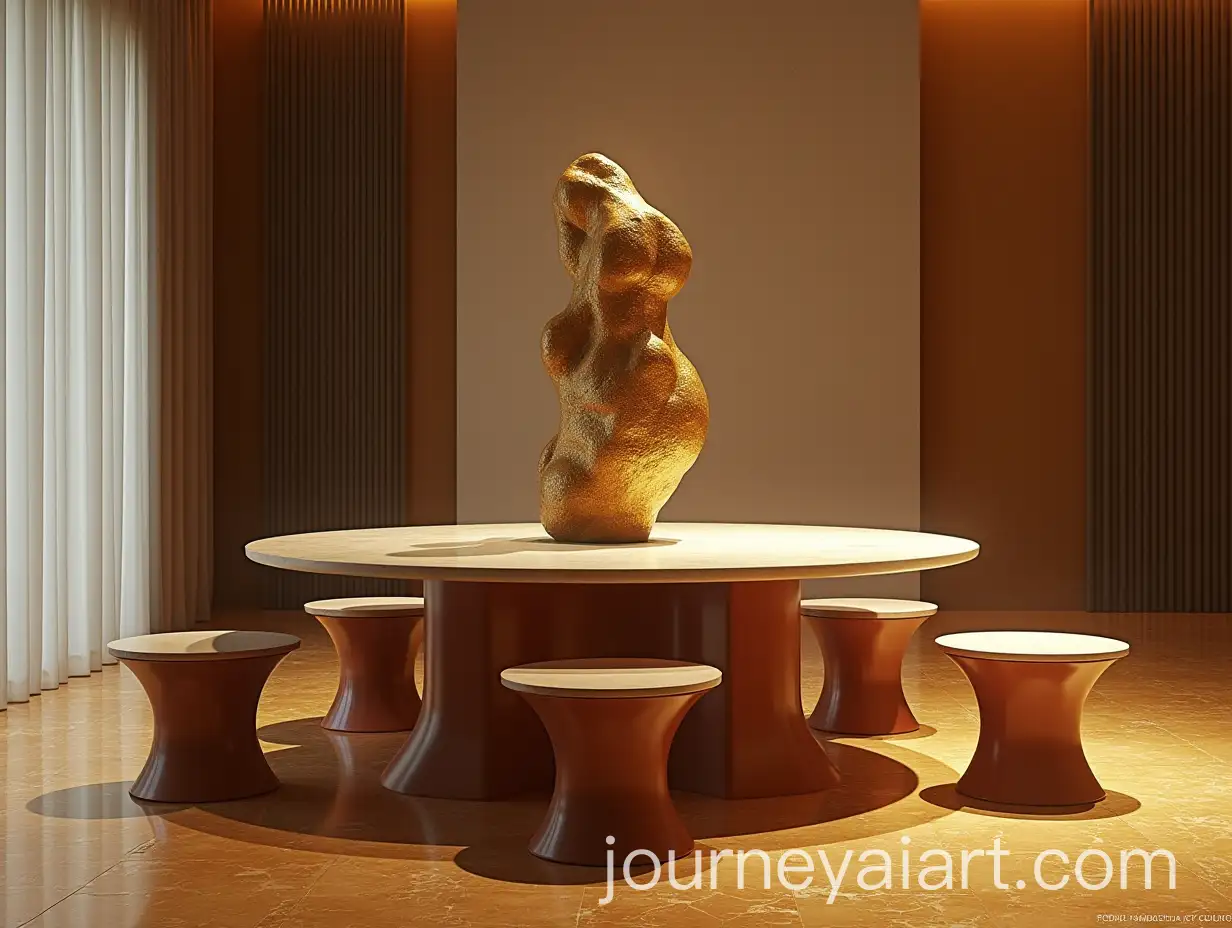 Surrealist-Sculpture-in-Hypermodernism-Style-with-Table-and-Stool