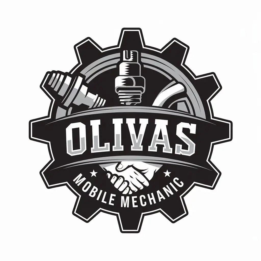 LOGO Design for Olivas Mobile Mechanic Gear Spark Plug Turbo Handshake Theme