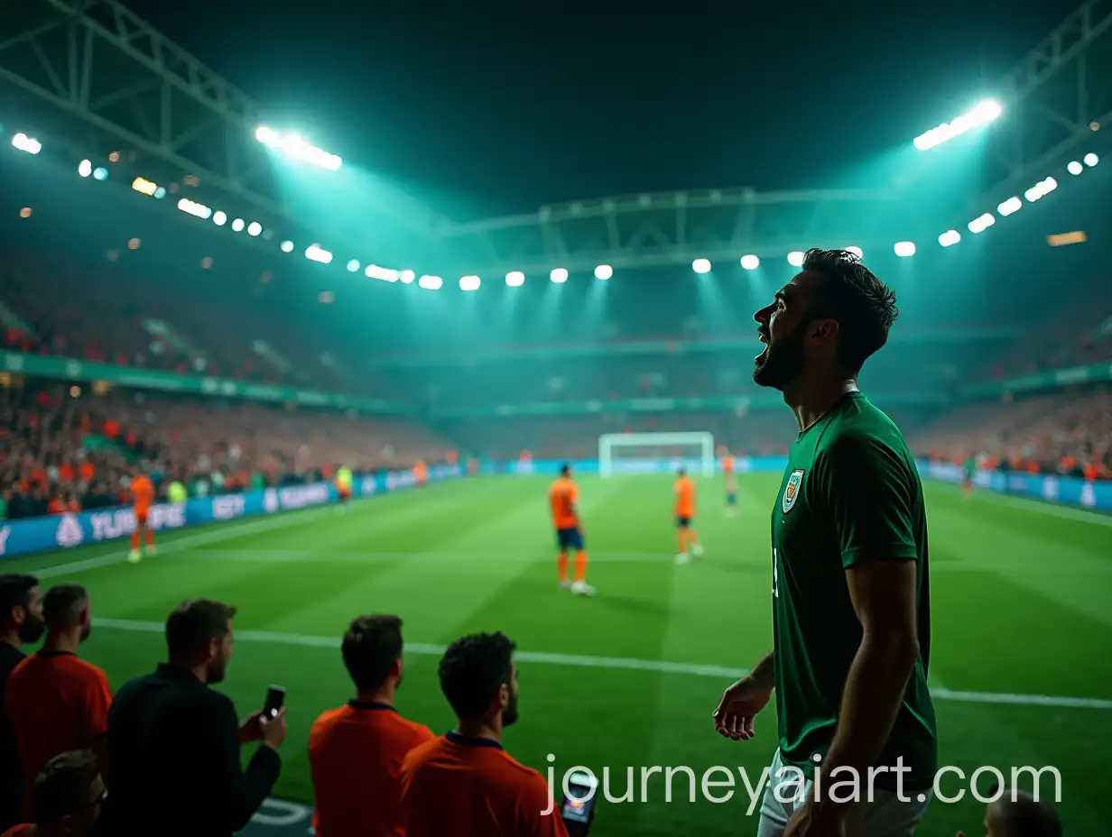 Epic-Nighttime-Ireland-Team-Match-with-Fans-Cheering-and-Cellphone-Flashes