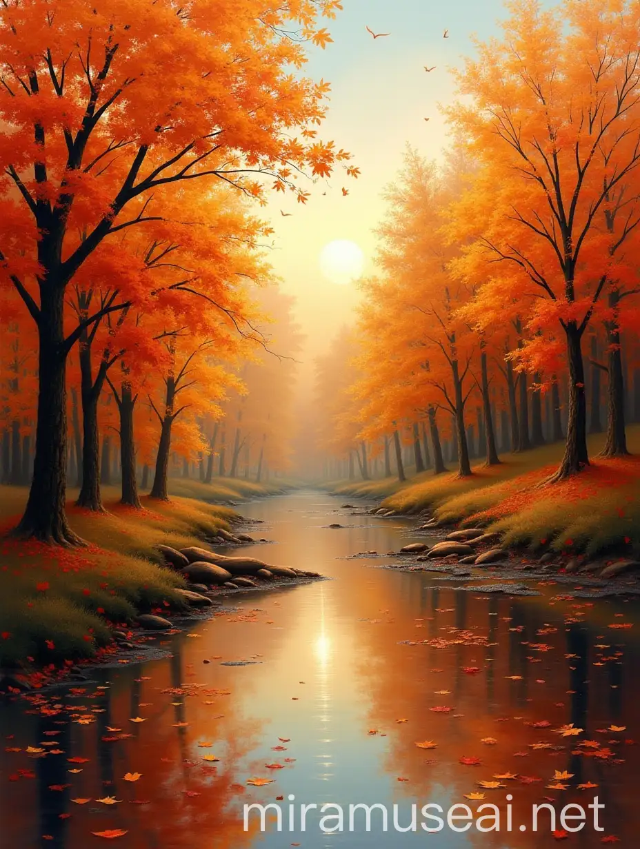 Vibrant Autumn Landscape Art with Modern Styling