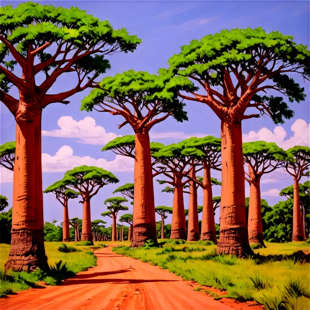 Stunning-Avenue-of-the-Baobabs-Madagascar-Painting-HighQuality-PNG-Image-for-Visual-Projects