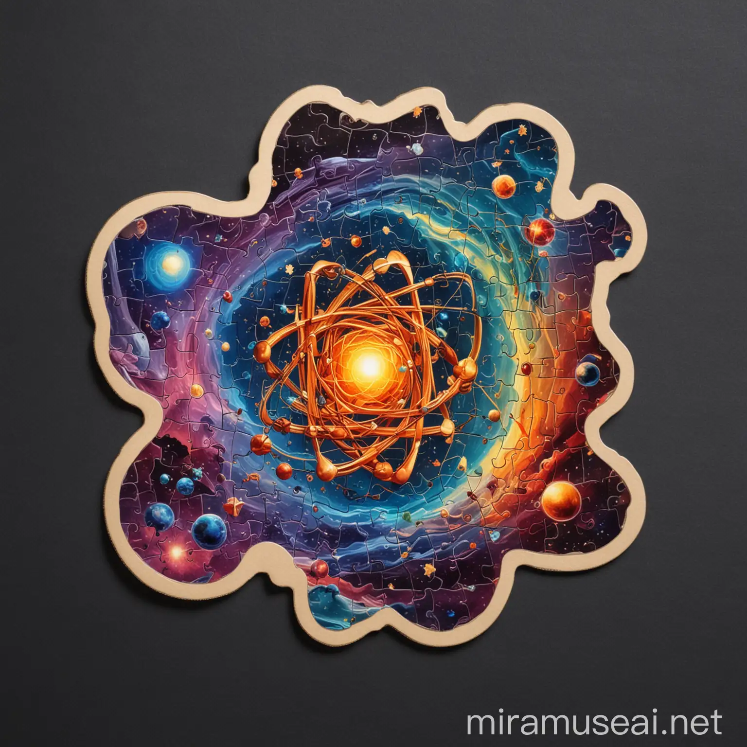 Physics Puzzle Pieces Forming Abstract Cosmic Scene