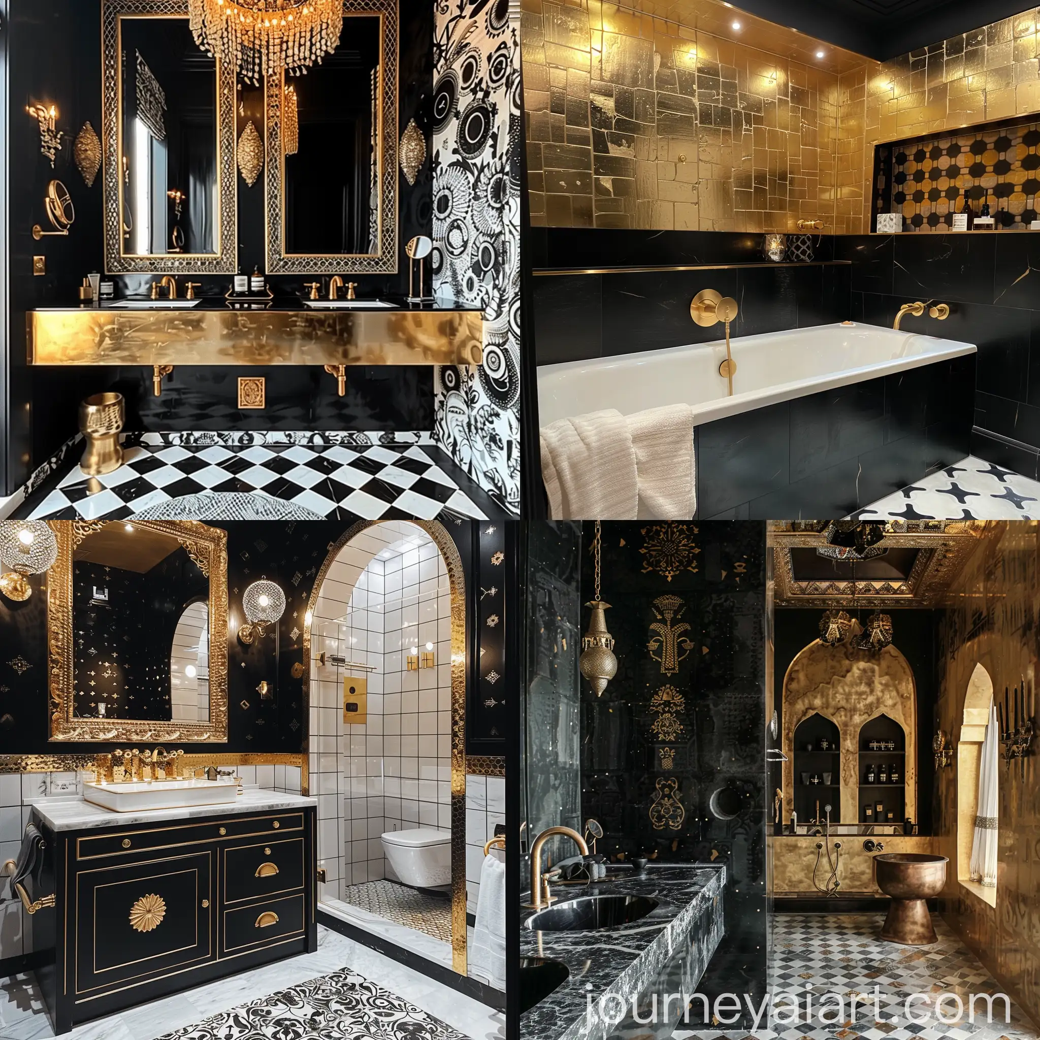 Elegant-Black-Gold-and-White-Moroccan-Style-Bathroom