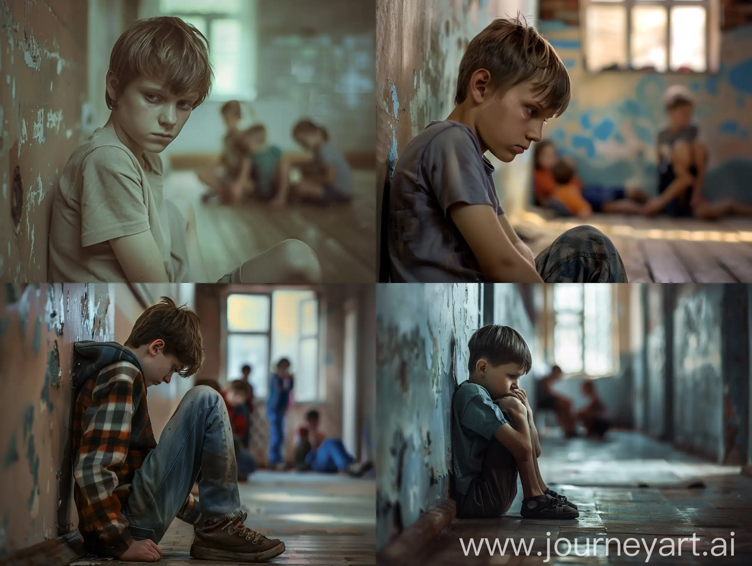 Sad-Russian-Boy-in-Orphanage-Room-Children-Playing-in-Background