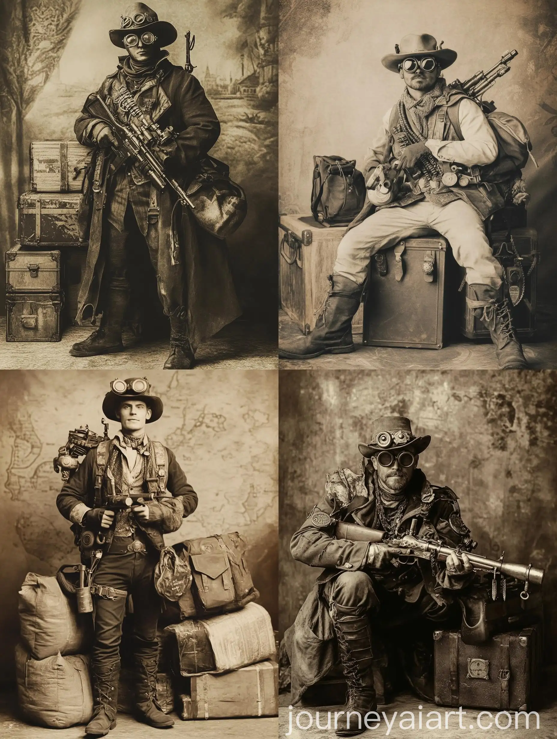 Steampunk-Robber-Posing-with-Loot-Armed-with-Steam-Gun