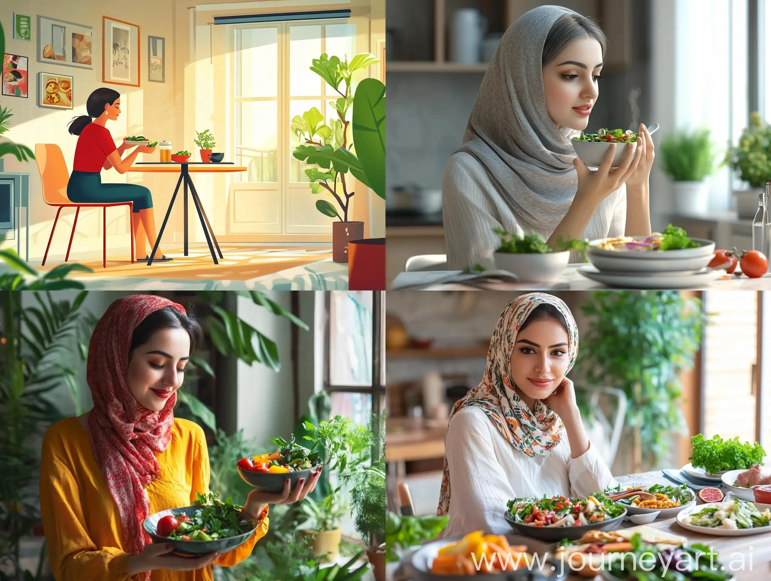 Modern-Iranian-Woman-Eating-Healthy-Food-at-Home