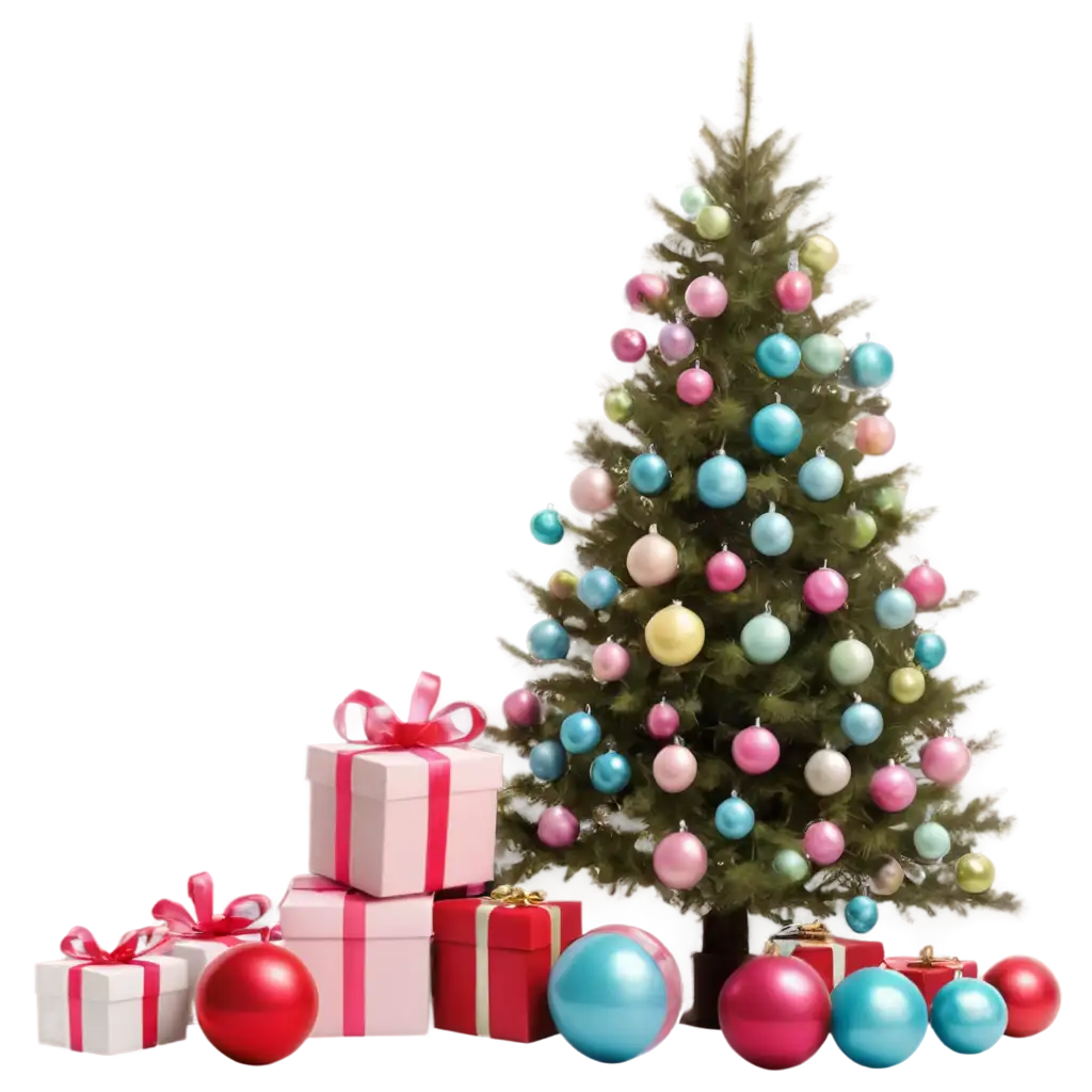 Realistic-PNG-Image-of-Christmas-Tree-with-Pastel-Toys-for-Holiday-Decor-and-Design