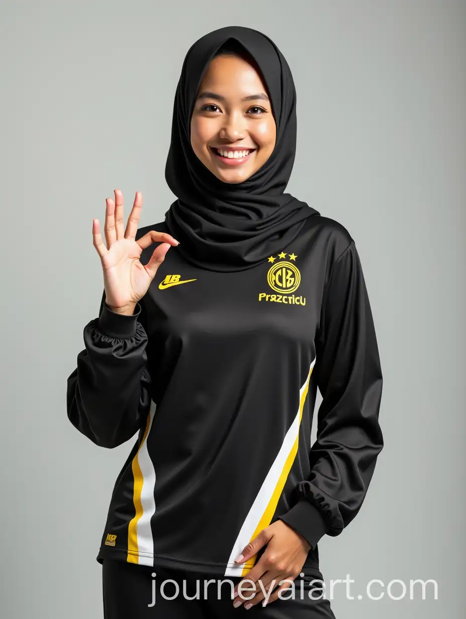 Smiling-Malay-Woman-in-Soccer-Jersey-Giving-OK-Gesture
