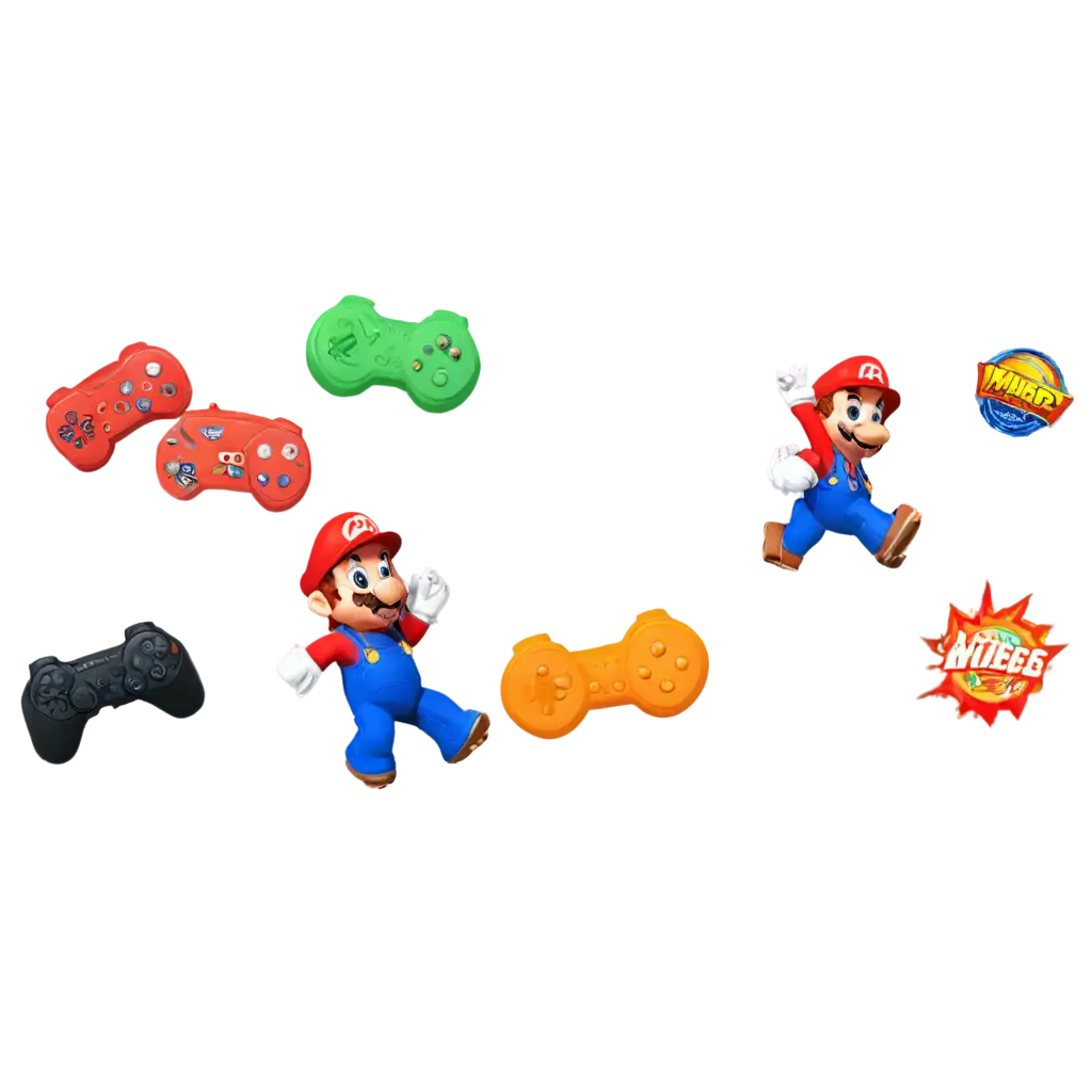 Super Mario jumping from a big PlayStation Controller with hot wheels