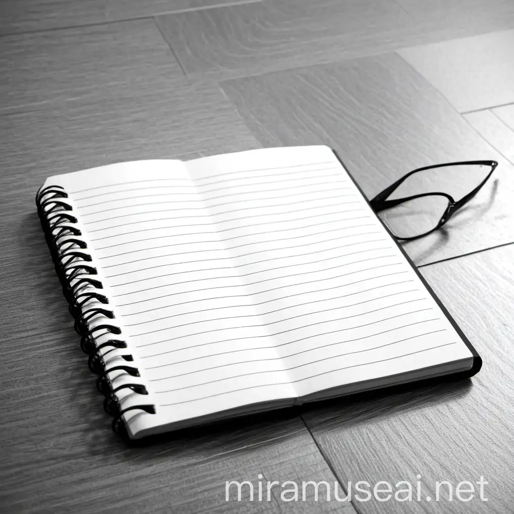 Black and White Artistic Representation of a Notebook on the Floor