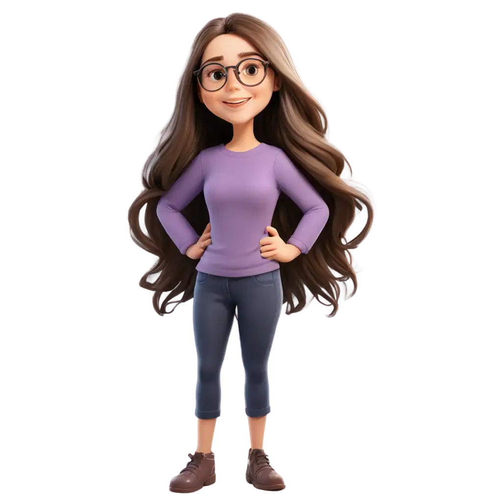 Smiling-Girl-Cartoon-with-Glasses-and-Long-Hair-PNG-Image-for-HighQuality-Visual-Content