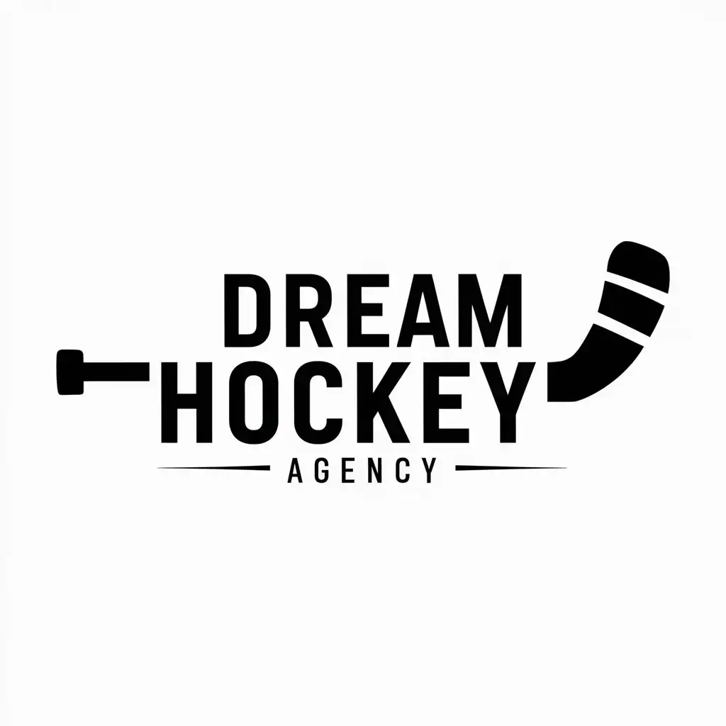 LOGO-Design-For-Dream-Hockey-Agency-Dynamic-Hockey-Stick-Symbol-on-Clear-Background