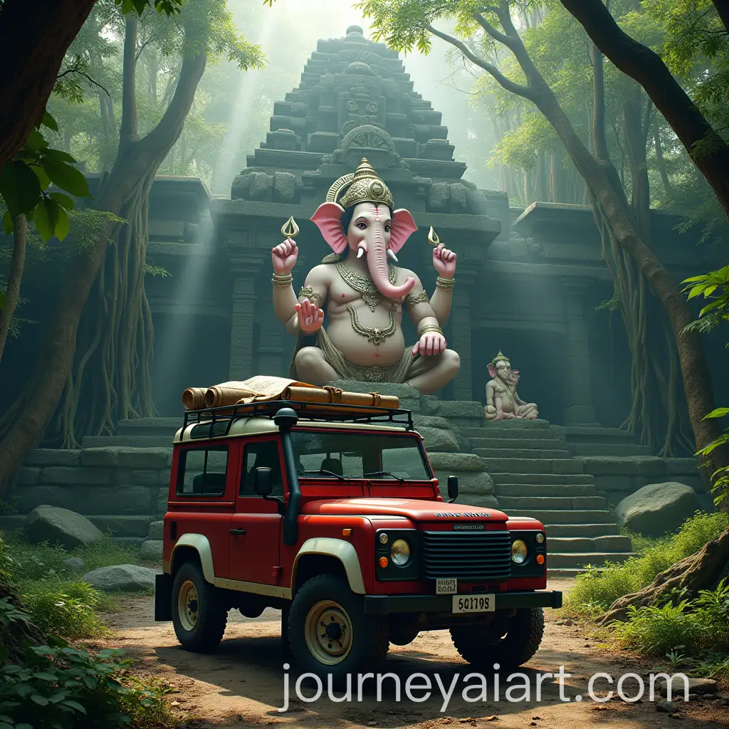 AncAI-Art-Prompt-Expansionient-Jungle-Temple-with-Lord-Ganesha-and-OffRoad-Land-Rover-Defender