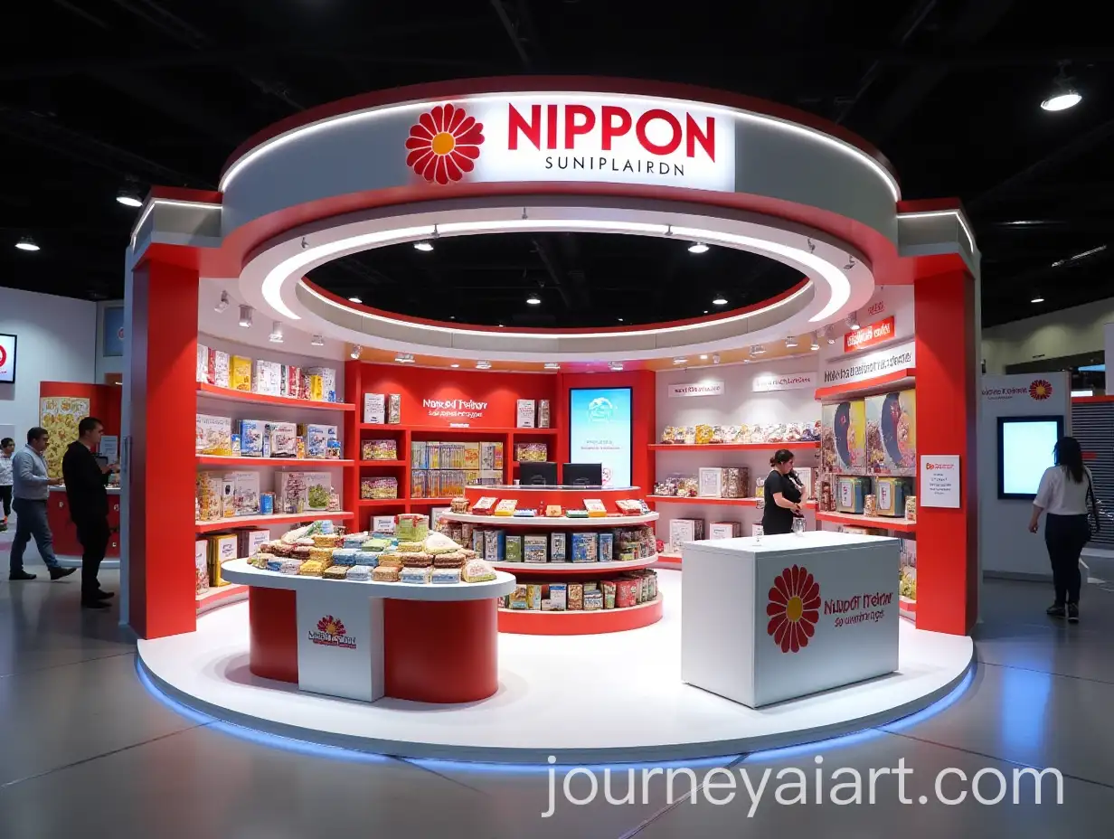 Modern-and-Colorful-Retail-Display-Stand-for-Nippon-Brand-with-Logo-and-Products
