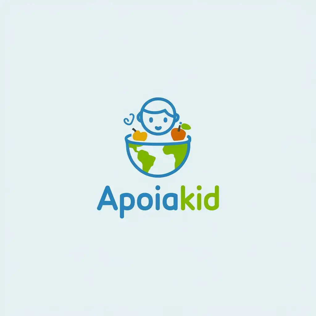 LOGO Design for ApoiaKid Minimalistic Vector with Kids Learning Fruits and World Theme for Nonprofit Industry