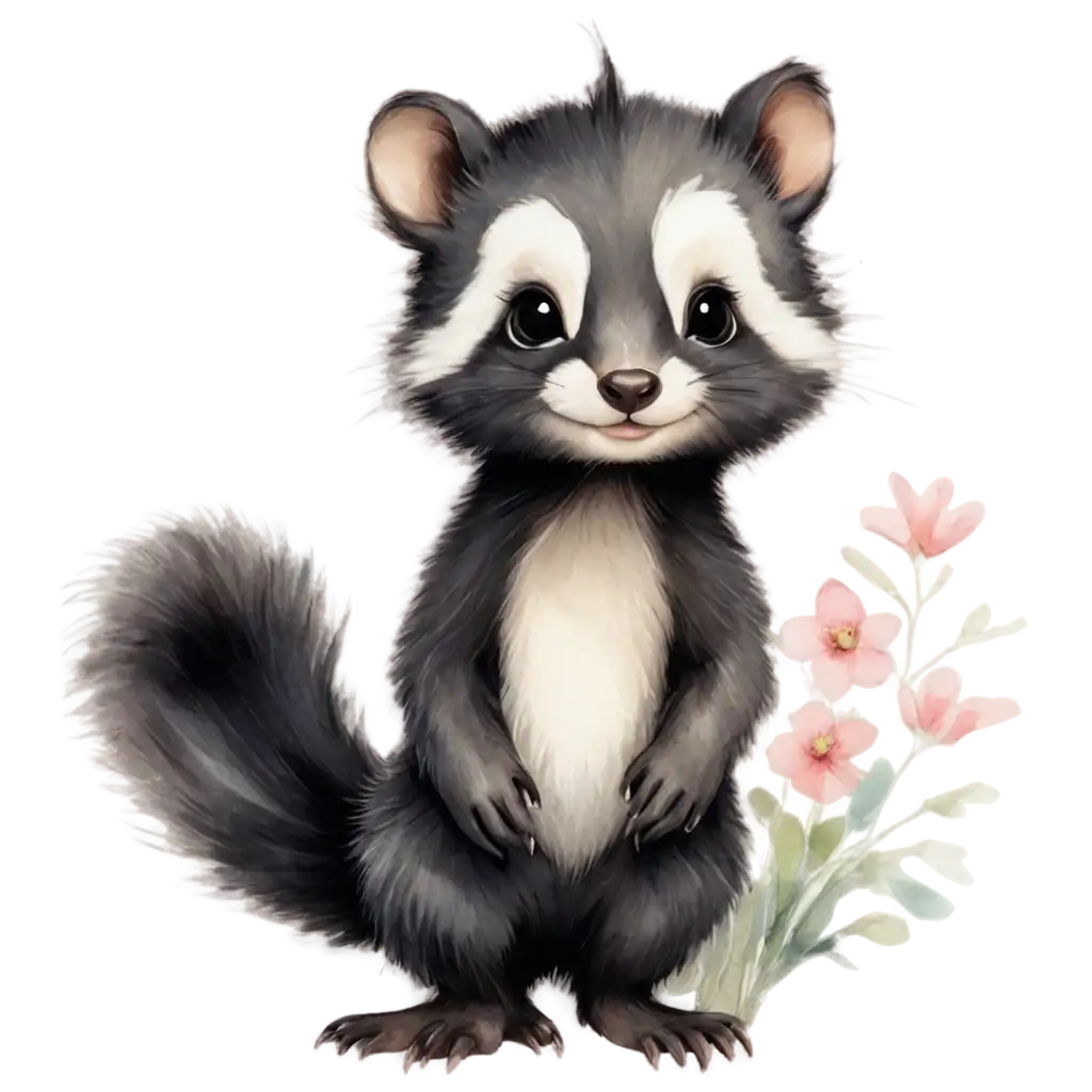 Whimsical-Baby-Skunk-PNG-Image-with-HeartShaped-Floral-Arrangement