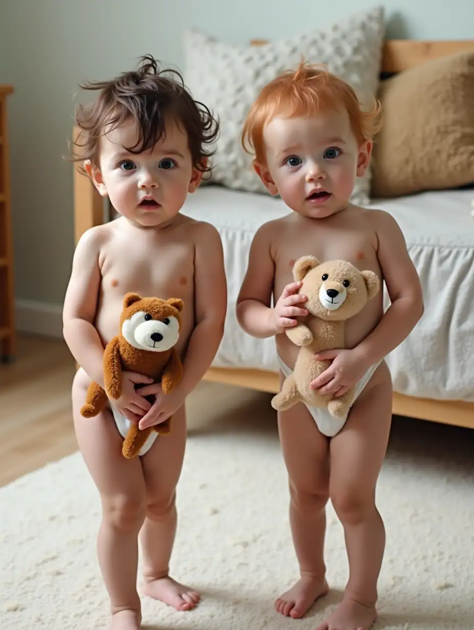 Two-Young-Infants-in-Preschool-Classroom-Holding-Stuffed-Animals