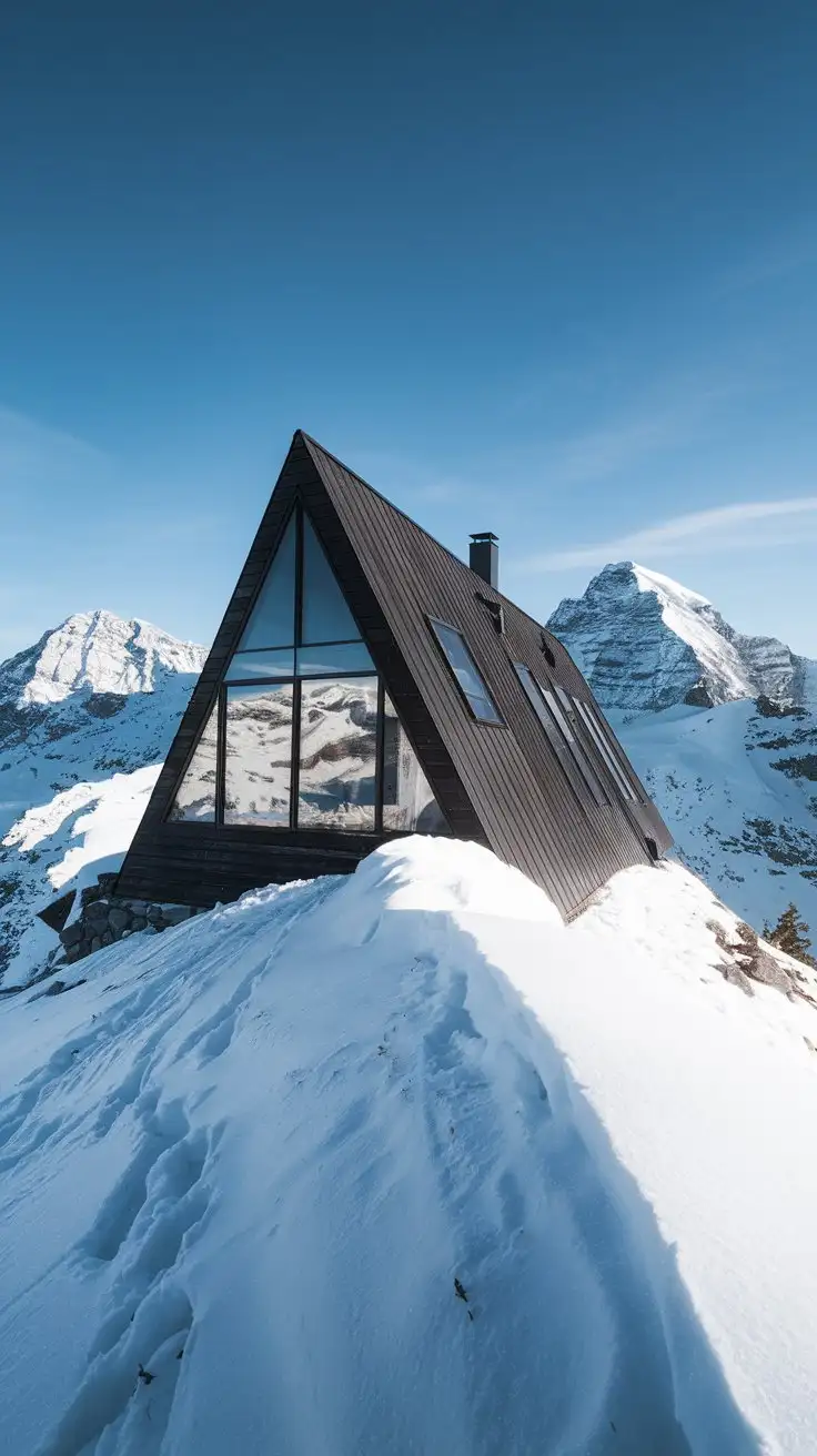 Modern-Minimalist-Triangle-House-in-SnowCapped-Mountain-Range